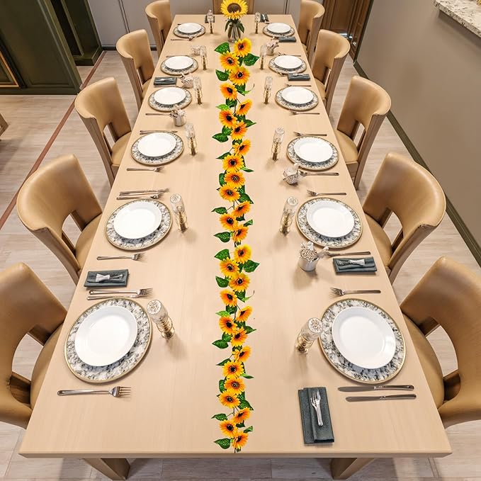 Artificial Garlands and Wreaths Having 28 Flowers,6.23ft Yellow Flower Room Kitchen Garden Birthday Wedding Shower Party Table Decor Wall Decor Artificial Flowers for Outdoors（2 Items）
