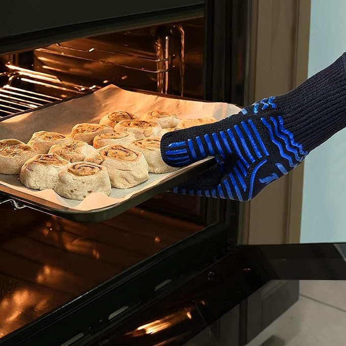 BBQ Gloves, 1472°F Extreme Heat Resistant Grill Gloves, Non-Slip Food Grade Silicone Oven Mitts for Kitchen, Cooking, Barbecue, Baking, Smoker (11inch)