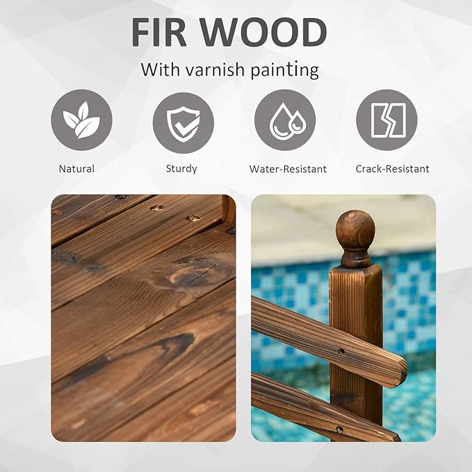 CHARMMA 7.5' Fir Wood Garden Bridge Arc Walkway with Side Railings, Perfect for Backyards, Gardens, & Streams, Carbonized