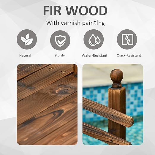 7.5' Fir Wood Garden Bridge with Side Railings, Arched Walkway for Backyards, Gardens Streams, Carbonized Finish, Max Load 505 lbs, 89.75” L x 29.5” W x 43.25” H