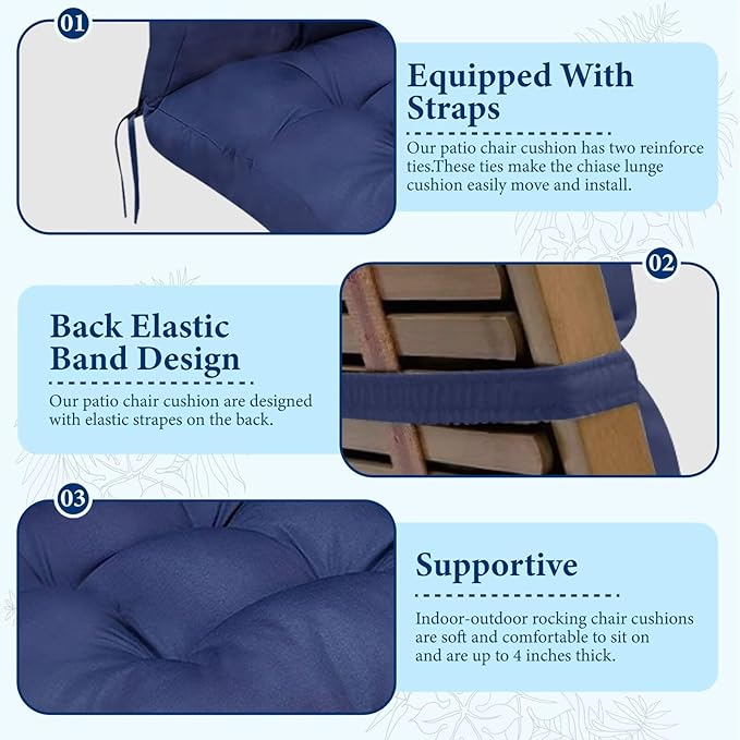 Outdoor Adirondack Chair Cushion Waterproof with Elastic Band Non Slip Patio Cushions for Outdoor Furniture Thicken Rocking Chair Seat Pad Dark Grey 43"*20"*3.9"