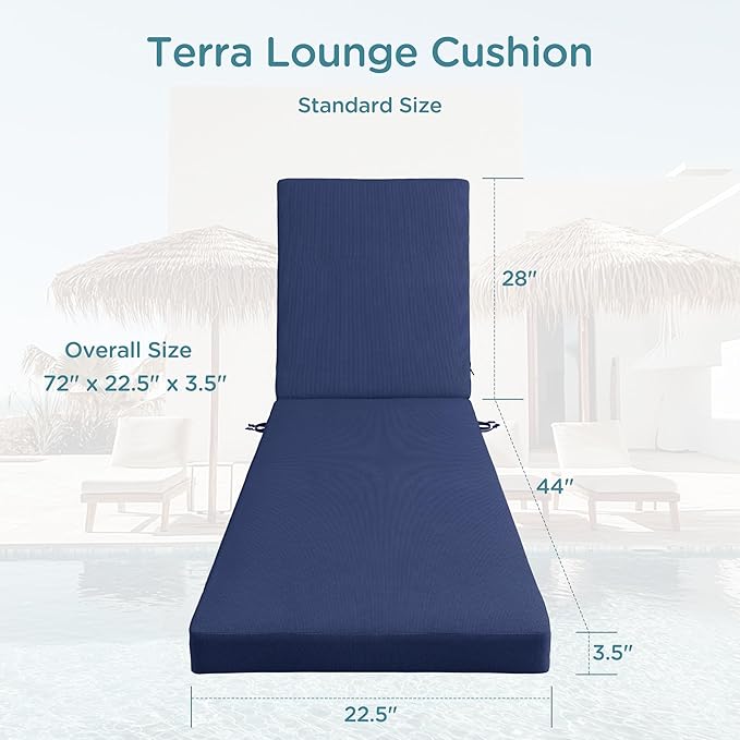 Codi Chaise Lounge Cushions Outdoor, Pool Lounges Chair Cushion Set, Waterproof for Patio Furniture, 72 x 22.5 x 3.5 Inch 2PK Navy