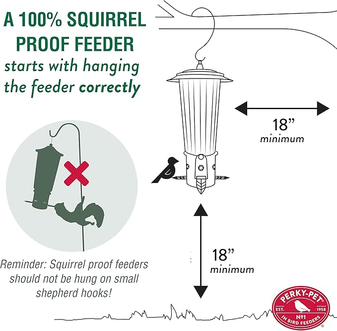 Perky-Pet Squirrel-Be-Gone Max Large Wild Bird Feeder with Flexports - Squirrel Proof Bird Feeder with Weight-Activated Perches - 3 lb Seed Capacity, 333-1SR Perky Pet