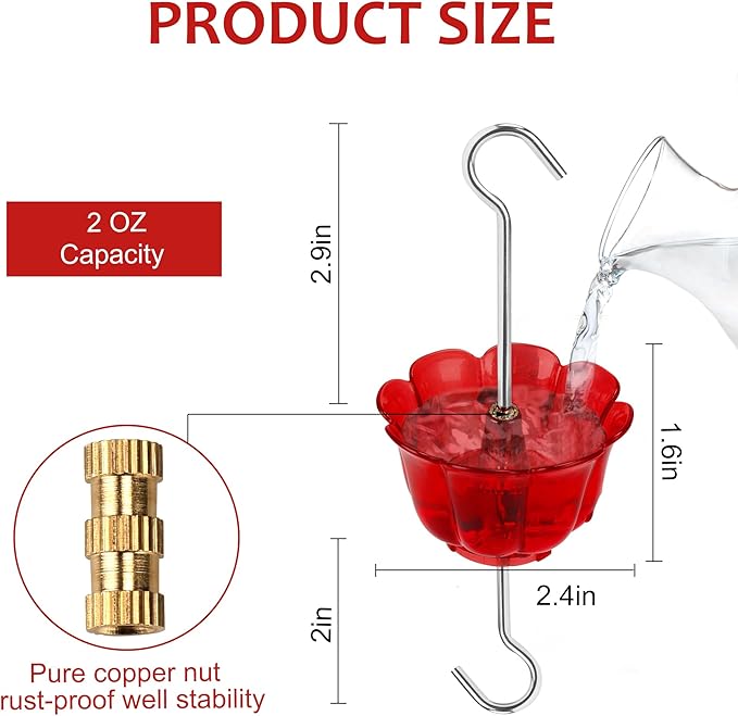 Ant Moat for Hummingbird Feeders 4 Pack,2 oz Capacity,Suitable for Outdoor Yard Hanging Feeders,Hummingbird Feeder Ant Guard,Rustproof S Hooks,Sturdy,Leakproof,Red Flower Shape