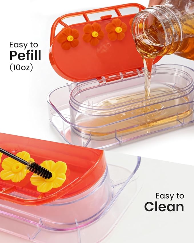 Redboat 2 Pack Window Hummingbird Feeder, Strong Suction Cup Hummingbird Feeder with 4 Feeding Ports, Easy to Clean and Refill Plastic Humming Bird Feeder,Gifts,10oz