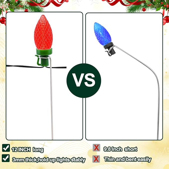 12 Inch Metal Christmas Light Stakes 60 Pack Christmas Yard Lights Stakes Universal Yard Lawn Holiday Light Stakes for C7 C9 String Lights Ground Stakes for Christmas Lights on Garden Driveway Pathway