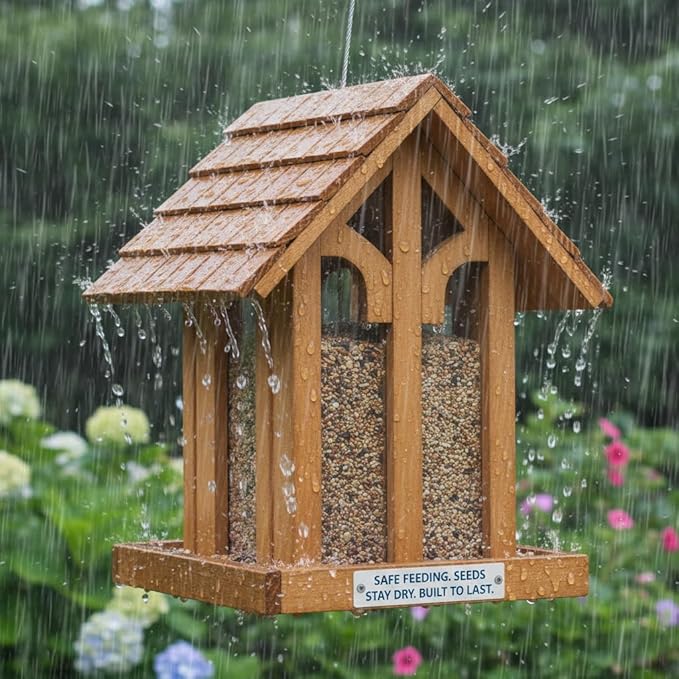 Large Bird Feeder for Outside Clearance, Hanging Birdfeeder for OutdoorCedar Wood Wild Bird Feeder- Holiday Delight, 10 Lbs Seed Capacity Wood Birdfeeder. (Chalet)