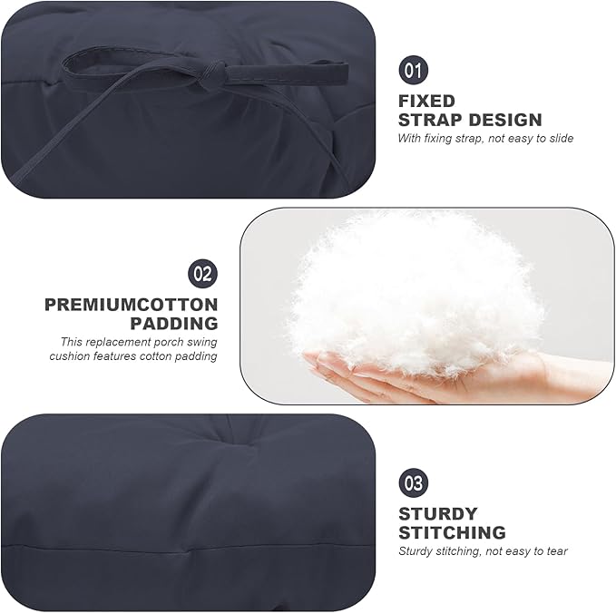 Porch Swing Cushions,Outdoor Cushions 3 Seater Replacement with Backrest, Waterproof Thickened Bench Cushion with Ties for Porch, Patio,Outdoor, Backyard and Garden (Navy Blue 40 * 40 in)