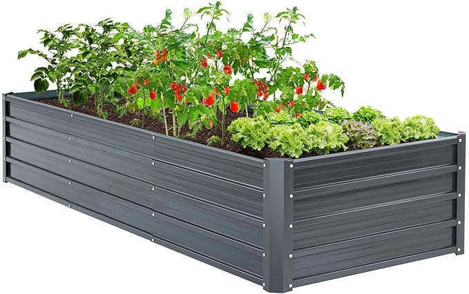 Ohuhu Metal Raised Garden Bed Outdoor 8x3x1.5 FT Reinforced Galvanized Rustproof Colored Steel Planter Boxes for Vegetables, Heavy Duty Raised Beds for Growing Flowers Herbs Succulents
