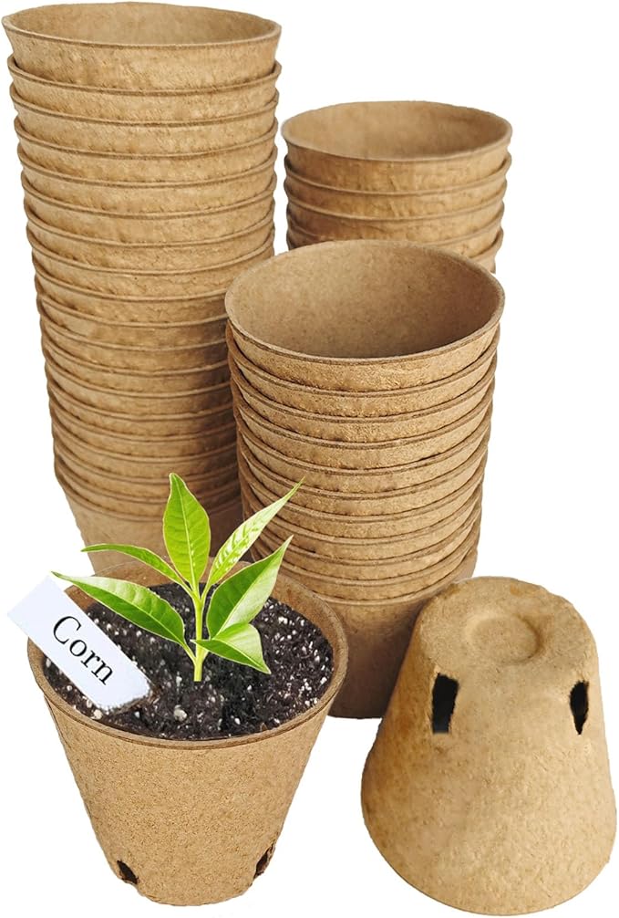 Napia Peat Pots Seed Starter - 45 Pack 3.15 inch Biodegradable Seed Starter Pots Peat Pots for Seedlings with 30pcs Plant Labels, Seedling Pots Starter Pots for Planting Seeds with Drainage Holes