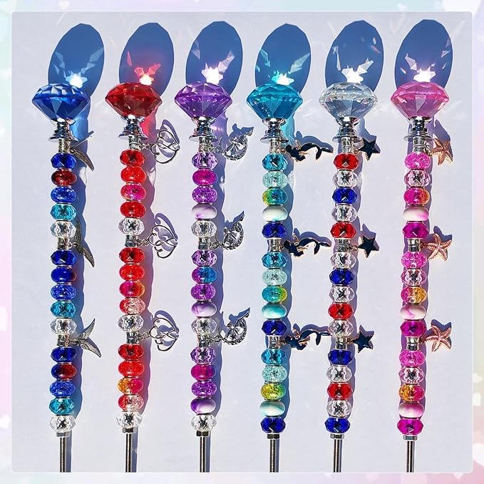 140Pcs DIY Garden Stakes Decorative Beadable Items for Different Festivals Fairy Wand Beaded Garden Stakes Kit Fairy Garden Accessories Outdoor (Diamonds)