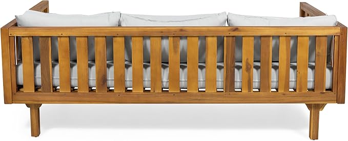 LUMISOL Outdoor Acacia Wood Daybed, Patio 3-Seater Sofa with Water-Resistant Cushions, Patio Outdoor Daybed with Slatted Armrests & Wood Legs for Backyard, Deck, Poolside, Teak