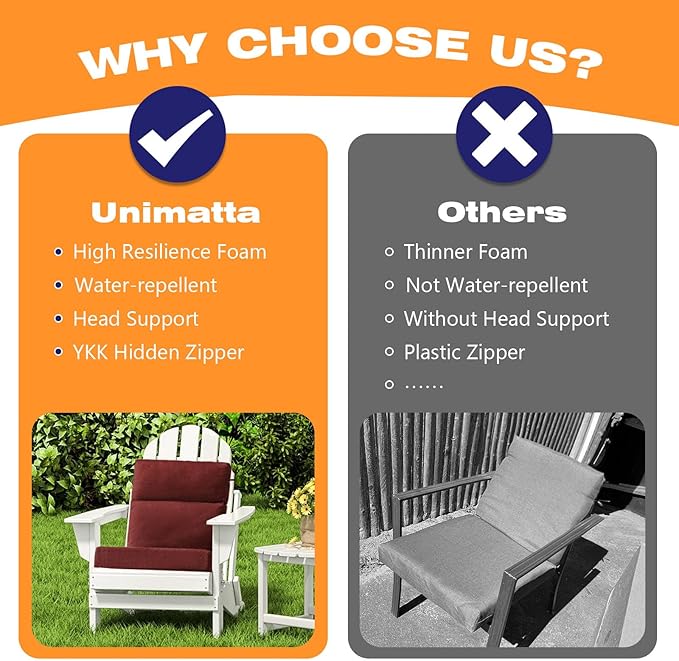 Sunbrella Outdoor High Back Chair Cushion Seat Pads, 44 x 21 Inch Water-Repellent & Fade-Resistant Patio Furniture Cushions with Ties for Adirondack, Rocking Chairs, Spectrum Brick