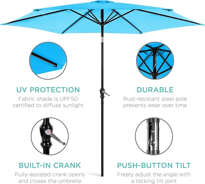 Best Choice Products 10ft Outdoor Steel Polyester Market Patio Umbrella w/Crank, Easy Push Button, Tilt, Table Compatible