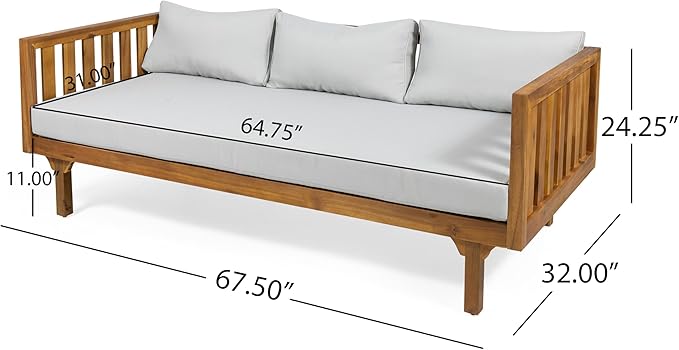 LUMISOL Outdoor Acacia Wood Daybed, Patio 3-Seater Sofa with Water-Resistant Cushions, Patio Outdoor Daybed with Slatted Armrests & Wood Legs for Backyard, Deck, Poolside, Teak