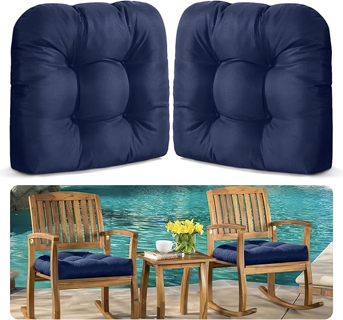MAGIC ELEPHANT Outdoor Chair Cushions Set of 2, Memory Foam Seat Cushion Pads for Wicker Chair and Patio Furniture, 19 x 19 Inches (Blue)
