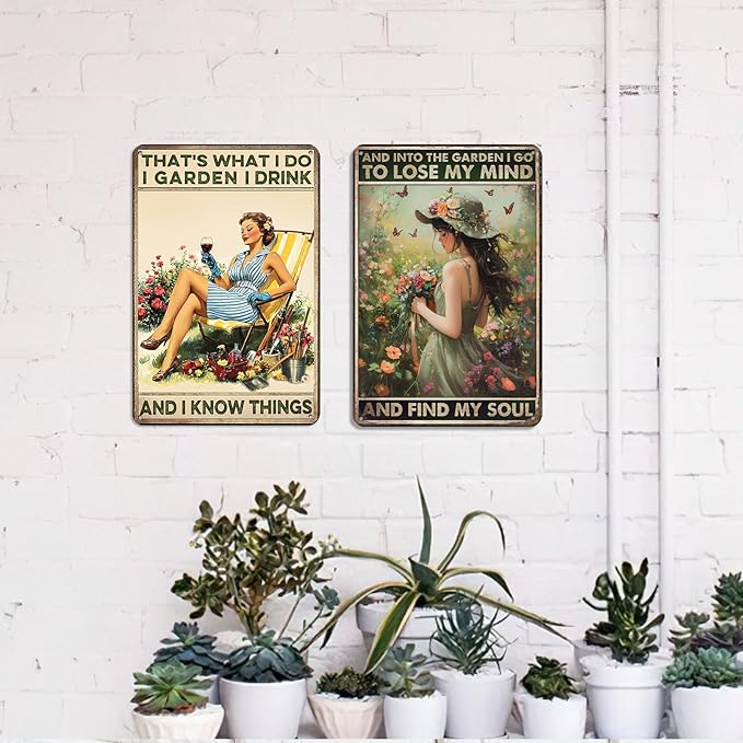Garden Metal Sign 8x12 Inch - 'Into The Garden I Go To Lose My Mind And Find My Soul' - Rustic Aluminum Wall Art Decor for Home, Bar, Cafe, or Outdoor Patio
