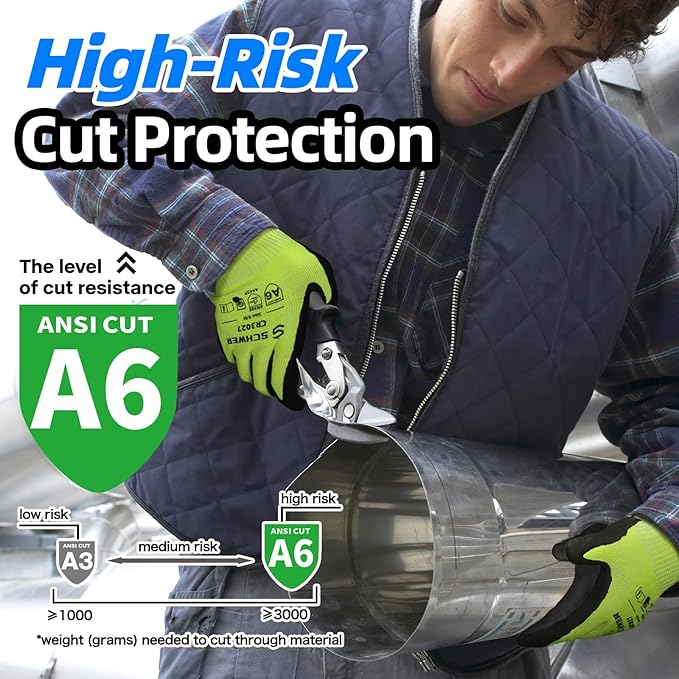 Schwer 24 Pairs Cut Resistant Gloves ANSI A6/A7 (Send Randomly) Cut Proof Work Glove CR3027, Working Gloves for Men and Women Used for Woodworking, Glass Cutting, Warehouse, Construction, XL