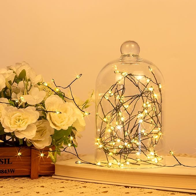 Firecracker Fairy Lights,50FT 500Leds Waterproof Twinkle Lights Plug in,8 Modes Remote String Light for Indoor Outdoor Christmas Wedding Birthday Patio Garden Decor,Green Wire,Warm White