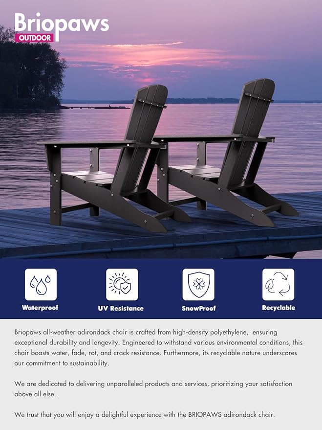 BRIOPAWS Adirondack-Chairs-Set of 6 | Fire Pit Chair | Oversized | HDPE Plastic | Weather Resistant | for Deck Outdoor Poolside Campfire | Grey