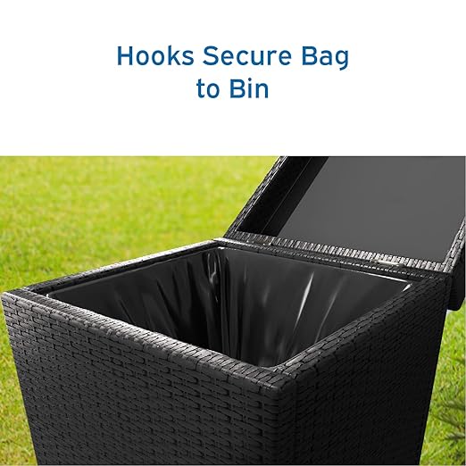 Nestl Outdoor Trash Can with Lid 30 Gallon Wicker Garbage Can for Patio, Black