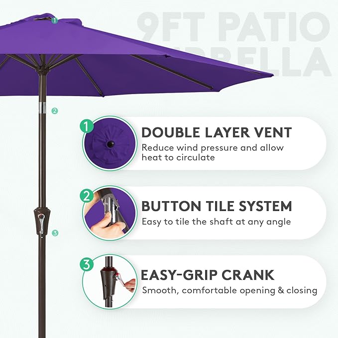 JEAREY 10FT Outdoor Patio Umbrella Outdoor Table Umbrella with Push Button Tilt and Crank, Market Umbrella 8 Sturdy Ribs UV Protection Waterproof for Pool, Garden (Dark Purple)