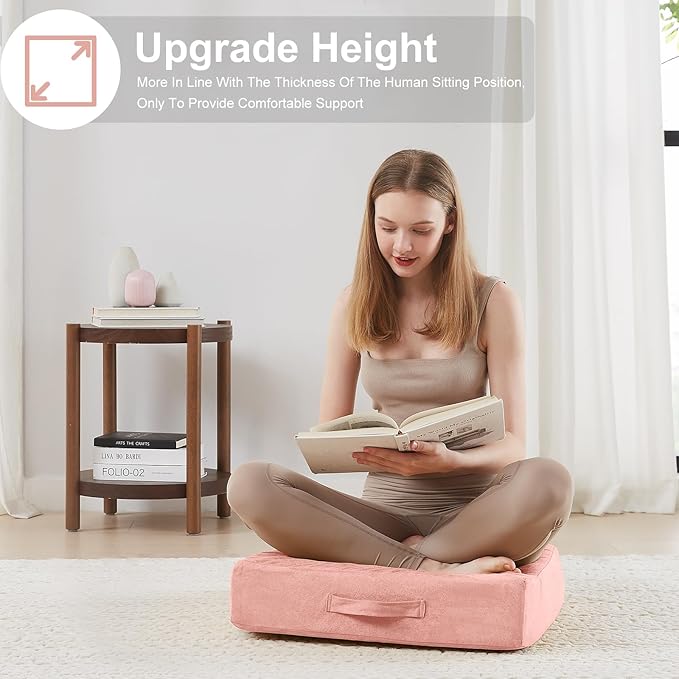 Floor Pillow - PinkJKMAX 22 inches Floor Pillow for Adults - Large Meditation Cushion with Thick Foam - Premium Outdoor Square Floor Cushion Seat - Yoga Pillow for Sitting On Floor - Pink