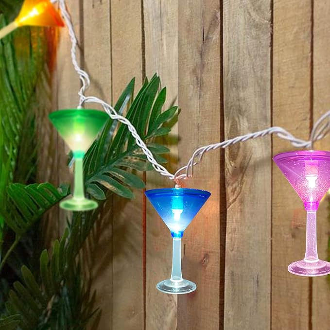 Multicolor Cocktail String Lights, 8.5Ft Cocktail Plug in Outdoor Party Lights with 10 LED Multicolor Cocktail Lights, Summer Patio Decorations String Lights for Bedroom Home Decks Party Lighting
