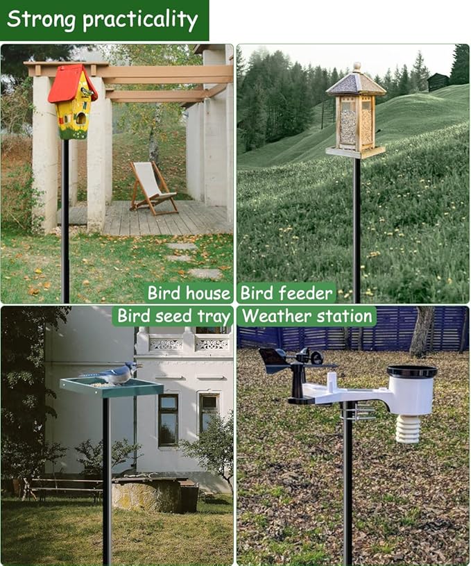 105 Inch Bird House Pole Mount Kit, Adjustable Heavy Duty Bird Feeder Pole for Outdoors, Universal Mounting Post Set with 5-Prong Base, Black, 1 Pack