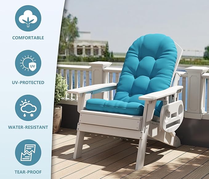Adirondack Chair Cushion, Thickened Patio Chair Cushions with Ties, Waterproof and UV-Protected Rocking Chair Cushion for Indoor and Outdoor, Lake Blue.