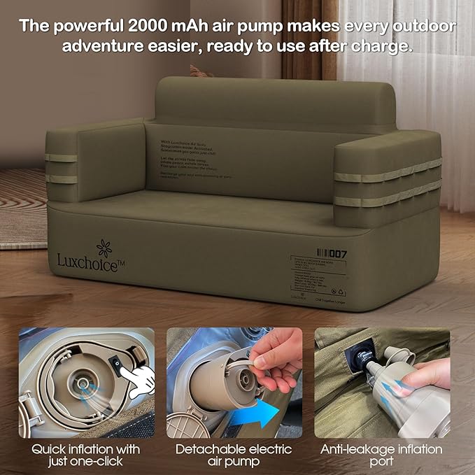 Inflatable Couch Multifunctional Durable Inflatable Sofa with Built in Pump Inflatable Furniture Portable Blow Up Couch for Camping Backyard Outdoor Glamping Inflatable Chair Movie Loveseat | Easy Inflation, Waterproof, Puncture Resistant, Heavy Duty, ...
