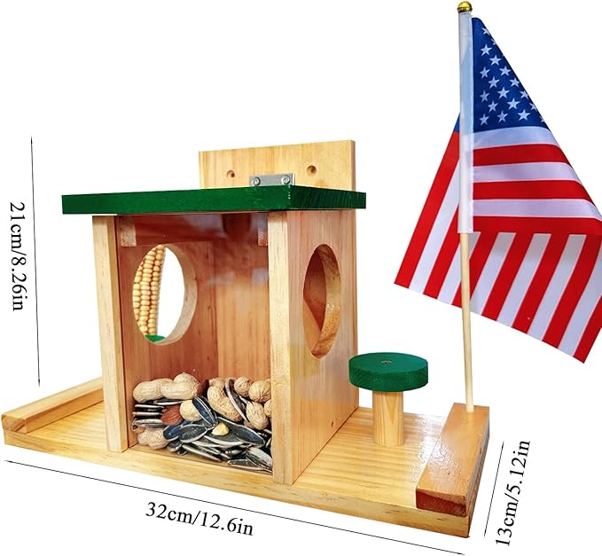 Squirrel Feeders for Outside, Wood Squirrel Picnic Table Feeder The Nut Bar with Corn Cob Holder, Wooden Squirrel Feeding Stations with Green Cover, Easy to Fill, Coated Waterproof
