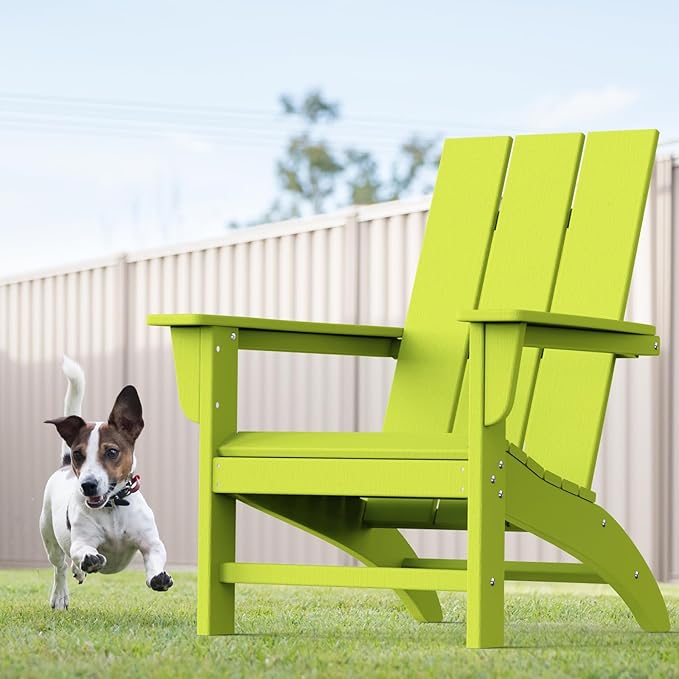 Modern Adirondack Chairs Set of 8, HDPE Plastic Patio Chairs for All Weather, Fire Pit Chair, Outdoor Lawn Chairs for Deck, Porch, Backyard, Garden, Lime