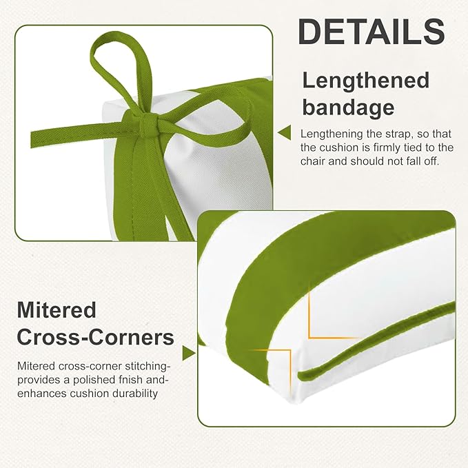 Outdoor High Back Chair Cushions 2-Pack, 44"x22"x 4" Fade-Resistant Waterproof Tufted Pads with Ties for Patio Rocking & Adirondack Chairs (Green White)