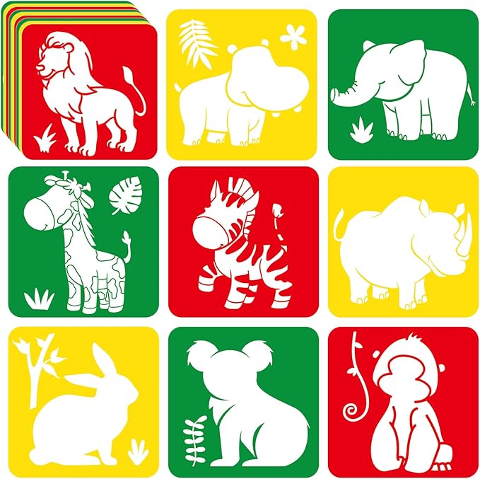 36pcs Animal Drawing Stencils for Kids 8 Inch Sidewalk Chalk Stencils Painting Large Washable Reusable Jungle Animals Themed Primary Shape Template for Kids Toddlers Preschool