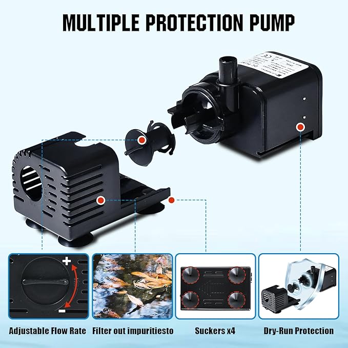 ECO-WORTHY Solar Water Fountain Pump Kit 449 GPH Flow 25W Adjustable Dry-Run Protection Solar Pond Pump Monocrystalline Solar Panel Powered Water Pump for Ponds, Garden, Waterfall, Pool, Birdbath