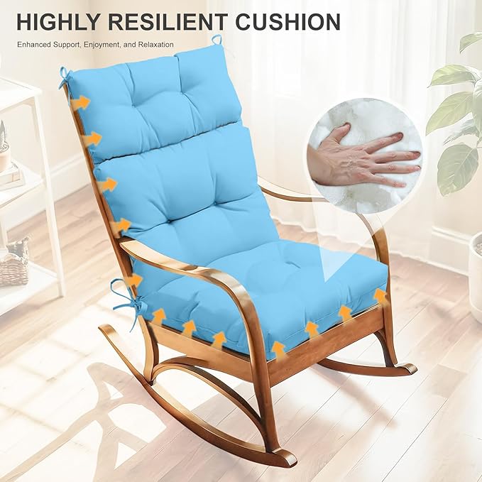 Outdoor High Back Chair Cushions 2-Pack, 44"x22"x 4" Fade-Resistant Waterproof Tufted Pads with Ties for Patio Rocking & Adirondack Chairs (Sky Blue)