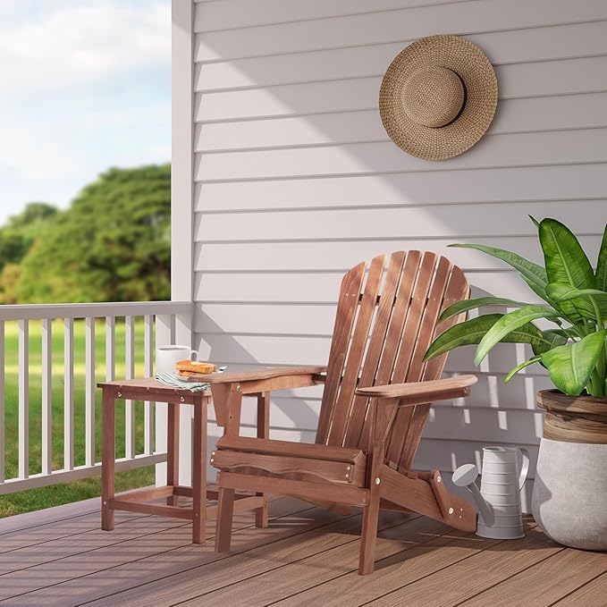 Wooden Folding Adirondack Chair Set of 4, Pre-Assembled BackRest Wood Lounge Chair for Outdoor Patio Garden Lawn Backyard Deck Pool Beach Firepit