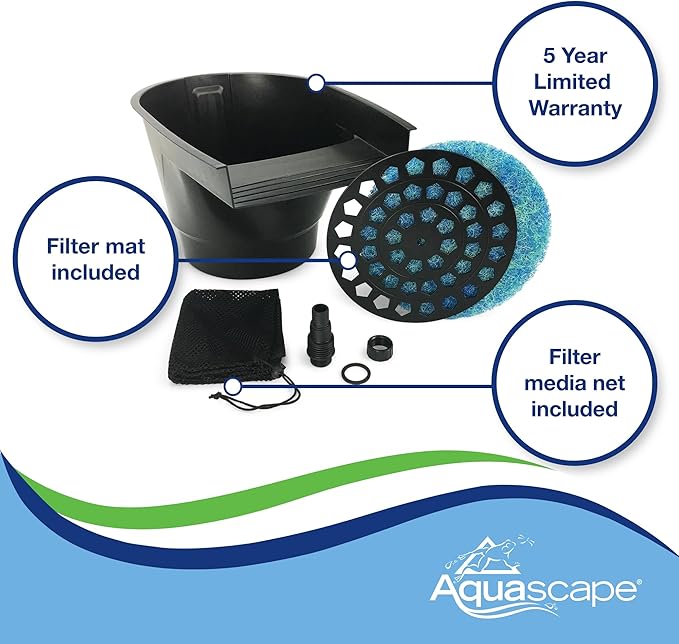 Aquascape Pond Filter and Waterfall Spillway, Efficient Mechanical and Biological Filtration, Compact | 77020,Black