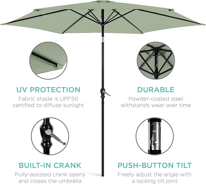 Best Choice Products 10ft Outdoor Steel Polyester Market Patio Umbrella w/Crank, Easy Push Button, Tilt, Table Compatible