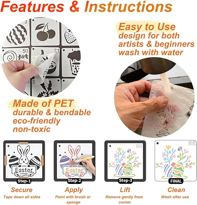 Easter Stencils for Painting - 49PCS Bunny & Egg Patterns, Small Stencils for Crafts & Home Decor