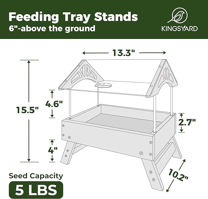 Kingsyard Ground Bird Feeder for Outdoors - Recycled Plastic Platform Feeder for Wild Birds, Rainproof Squirrel Feeders, 5 LBS Large Capacity, Brown