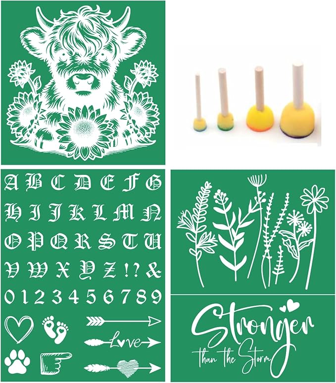 7PCS Sunflower Silk Screen Stencils Self Adhesive Letter Screen Printing Stencil Reusable Mesh Stencils Wildflower Chalk Transfers for Chalk Paste Paint on Wood Signs, Fabric,DIY Garden Decor Art
