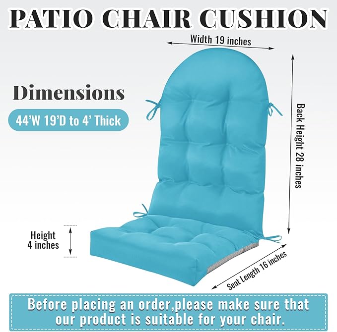 Geelin 4 Pcs Adirondack Chair Cushion High Back Patio Rocking Chair Cushion 44 x 19 x 4 Inch Tufted Weather Resistant Fade Resistant Seat for Patio Rocking Seat (Royal Blue)