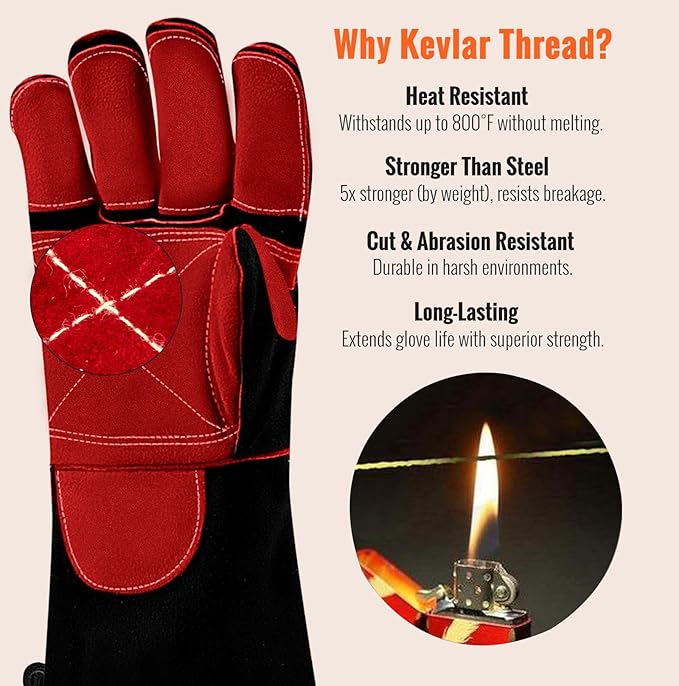 JKSafety Welding Gloves for Men,932°F Heat Resistant Gloves Mitts for Welders,Stick,Tig,Mig,Forge,Oven,Fireplace,Furnace