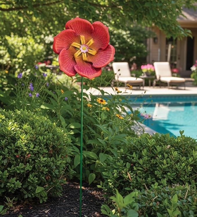 Regal Art & Gift Textured Flower Poppy Wind Spinner - Metal Yard Decorations Outdoor | Kinetic Garden Spinner for Lawn, Pathway, or Flower Bed | Weather-Resistant Outdoor Sculpture
