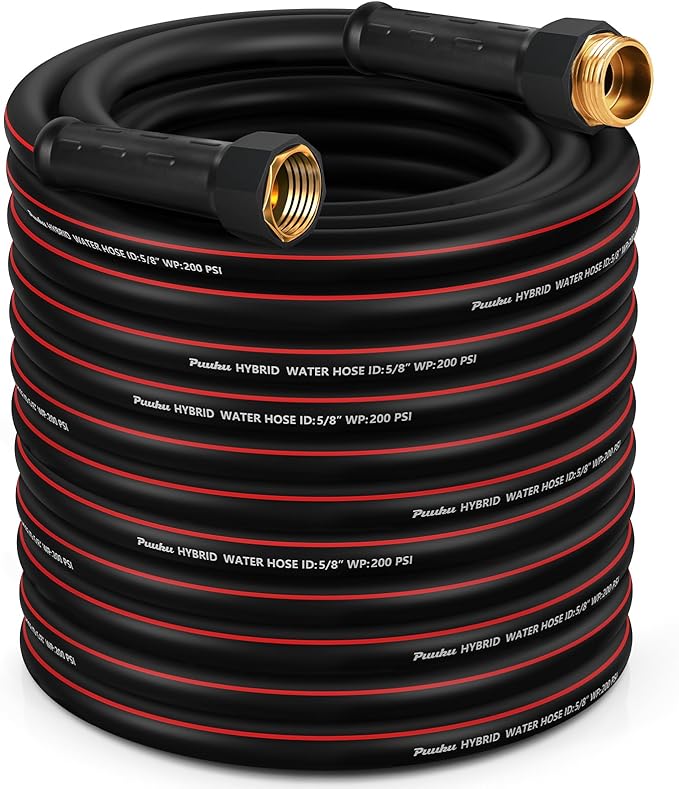 Garden Hose 100ft x 5/8", NON-EXPANDABLE Heavy Duty Premium Flexible Water Hose, No Kink, Leakproof, Lightweight Hybrid Hose with Male to Female Fittings for Household&Backyard