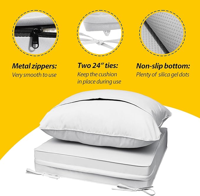 AAAAAcessories Outdoor Seat Cushions for Chairs, Fade-Resistant, Waterproof Patio Furniture Replacement Cushions, 25.5" x 25.5" x 5" + 25.5" x 19", Creamy White
