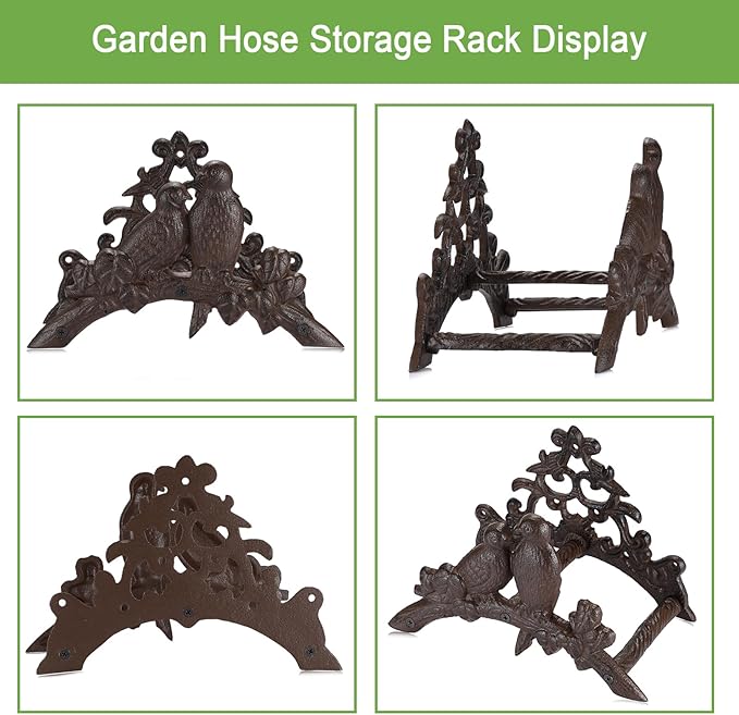 OwnMy Cast Iron Garden Hose Holder Heavy Duty Wall Mount Water Hose Reels Holder, Decorative Water Hose Hanger Garden Hose Storage Organizer Rack for Outdoor Lawn Yard, 10"L x 4.7"W x 6.5"H