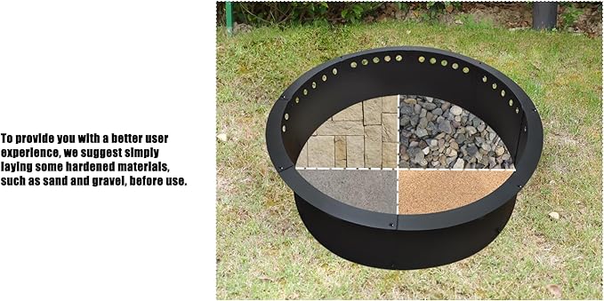SoulMate Outdoor 64-Inch Outer/60-Inch Inner Fire Pit Ring Smokeless,Duty Solid Metal Steel Round Firepit Rim Insert for DIY Fire Pits, Outdoor Above or In-Ground, Camping Garden Patio Backyard.